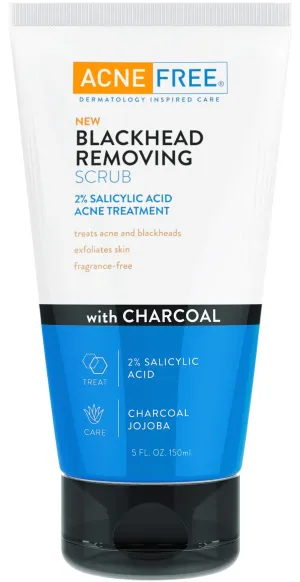 Acne Free Blackhead Removing Exfoliating Face Scrub with 2% Salicylic Acid and Charcoal Jojoba - Daily Wash, Skin Care Face Scrub Acne Treatment For Men Women and Teens With Acne Prone Skin - 5 oz 5 Fl Oz (Pack of 1)