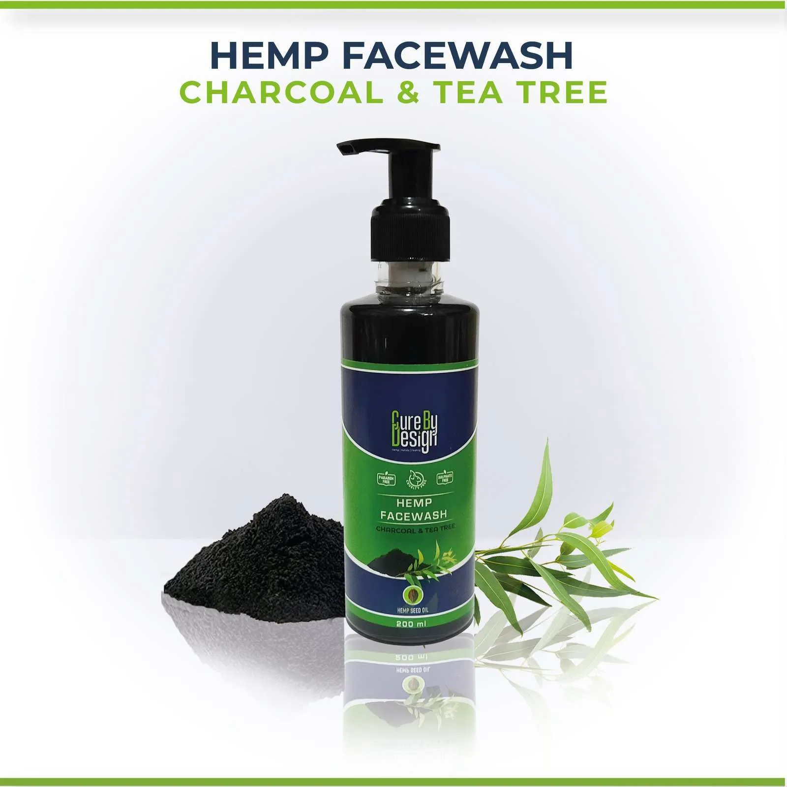 Cure By Design Hemp, Charcoal & Tea Tree Face Wash