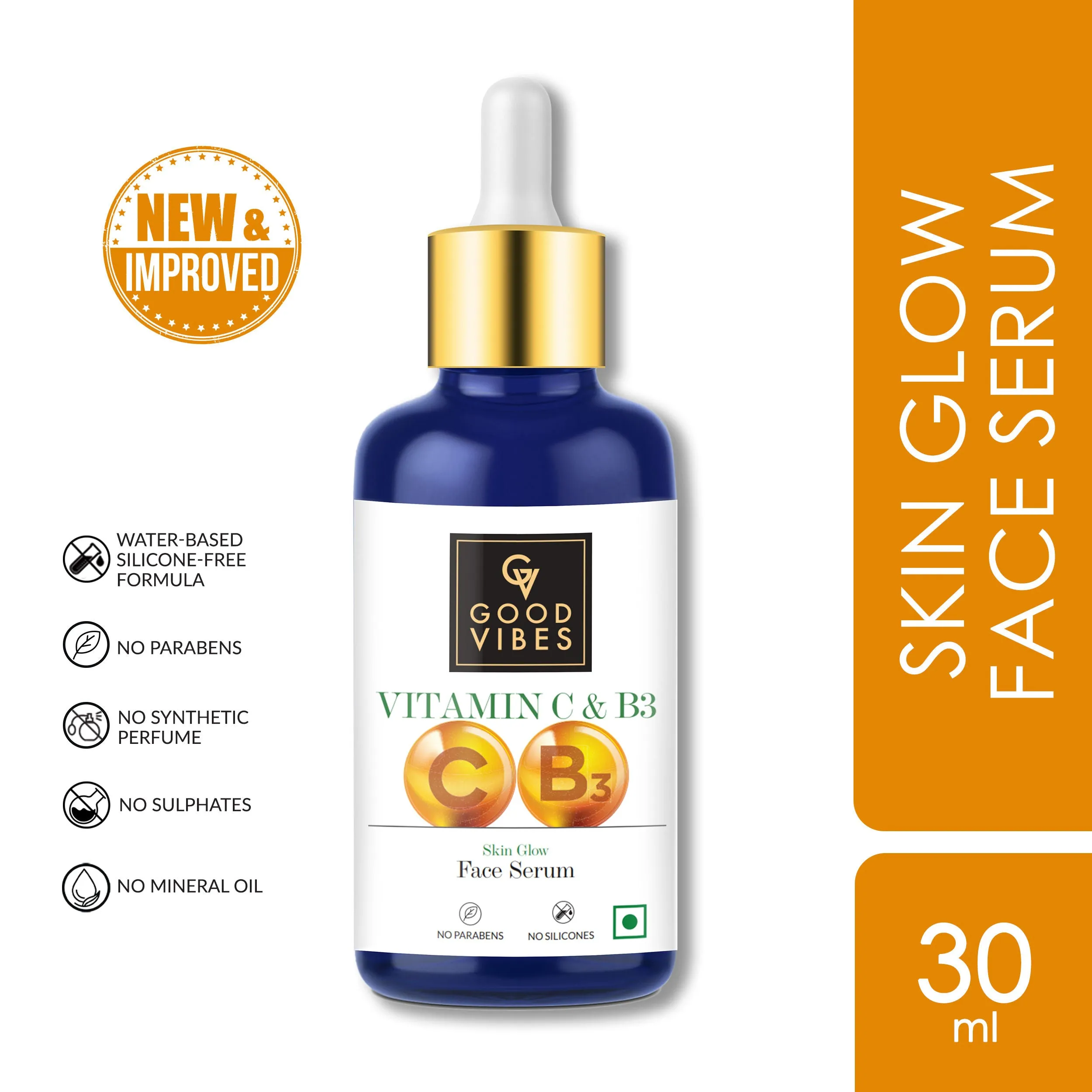 Good Vibes Vitamin C & B3 Skin Glow Face Serum | Brightening, Anti-Ageing | With Orange | No Parabens, No Sulphates, No Animal Testing (30 ml)