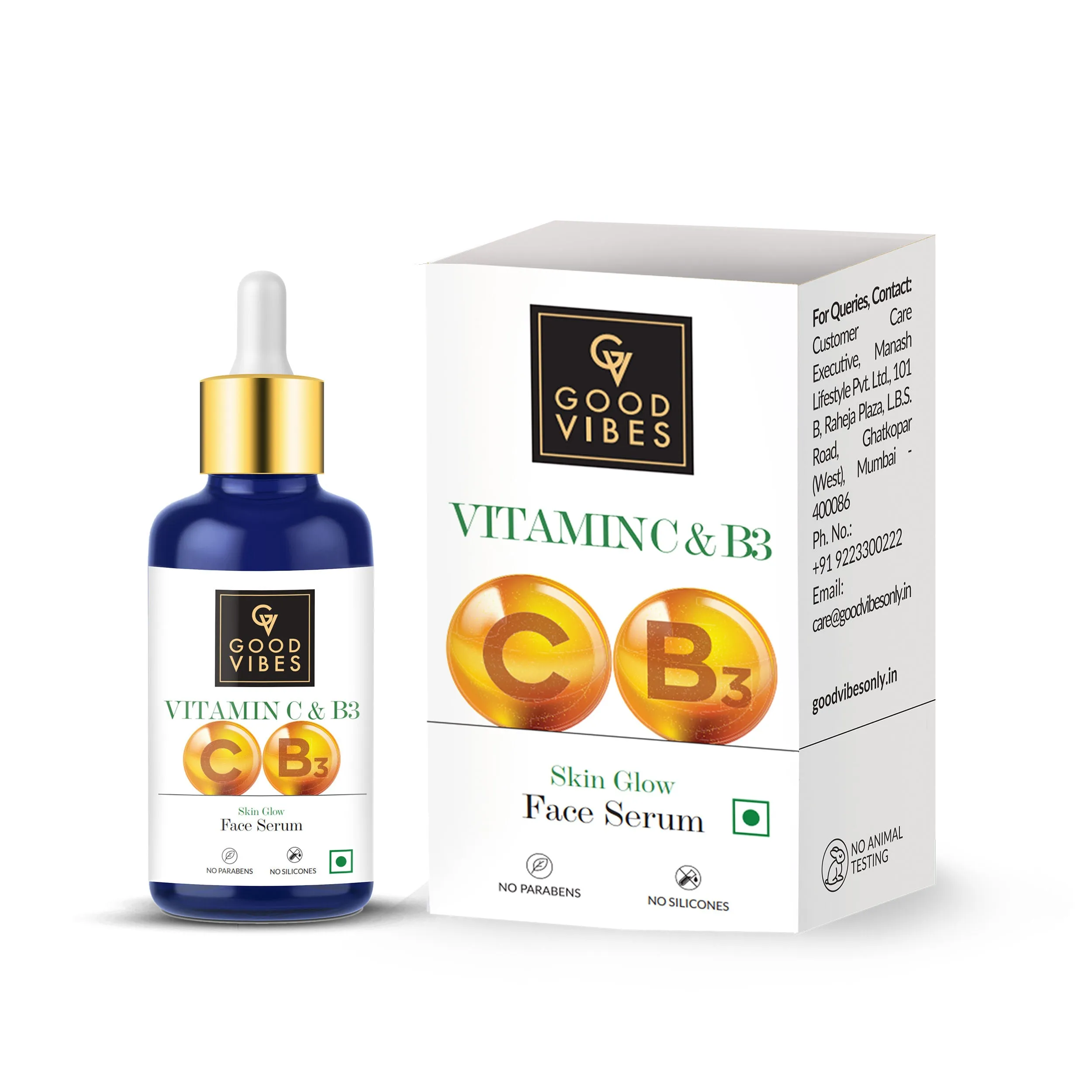 Good Vibes Vitamin C & B3 Skin Glow Face Serum | Brightening, Anti-Ageing | With Orange | No Parabens, No Sulphates, No Animal Testing (30 ml)